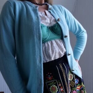 60s Ballantyne for I. Magnin sky blue Scottish cashmere cardigan